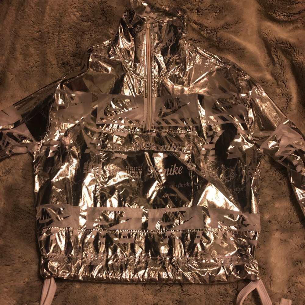 Nike silver foil windbreaker & shorts set